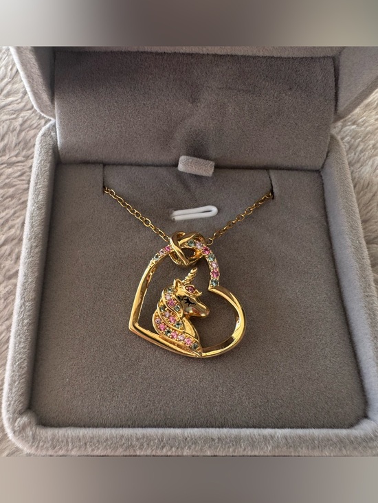 Other - Girls 14k Gold Plated Heart & Unicorn Pendant Necklace